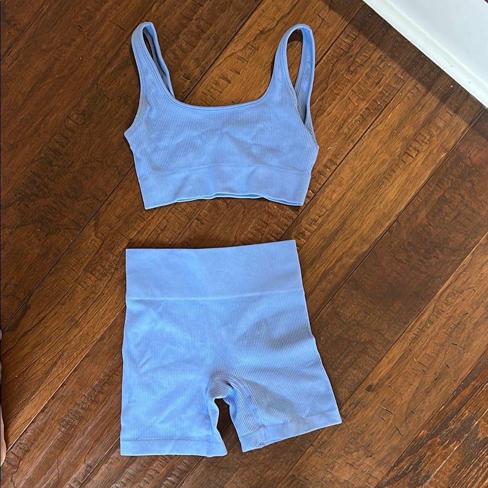 Women's Blue Ribbed Set